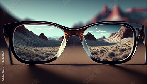 Nature sun kissed landscape reflects sunglasses' beauty generated by AI