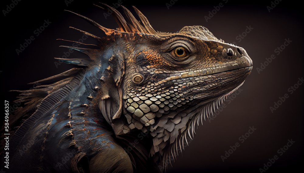 Fototapeta premium Animal reptile close up of lizard multi colored scales generated by AI