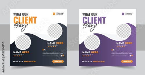 Clients feedback or testimonial social media post, Customer Review banner, Testimonial banner design layout
