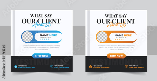 Modern and creative client testimonial social media post design. Customer service feedback review social media post or web banner layout set