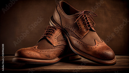 Leather shoe on wood formal men fashion generated by AI