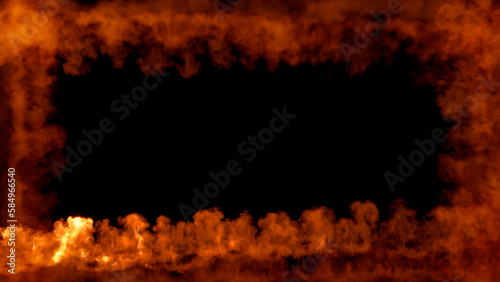 Square burning frame for content of blazing fire trails, isolated - object 3D rendering