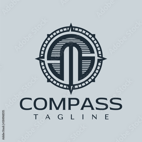 Vintage rose compass letter S M SM MS logo design