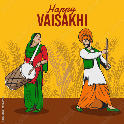 Happy Vaisakhi Punjabi spring harvest festival of Sikh celebration