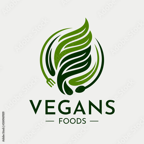 Leaf vegan food cutlery letter FF logo design template