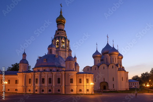 August night at the ancient temples of the Vologda Kremlin. Russia