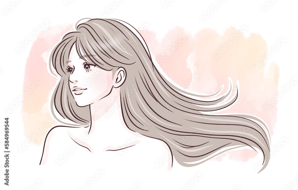 髪をなびかせる女性のイラスト素材