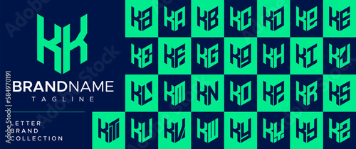 Modern line shield security letter K KK logo design set