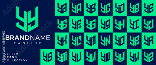 Modern line shield security letter Y YY logo design set