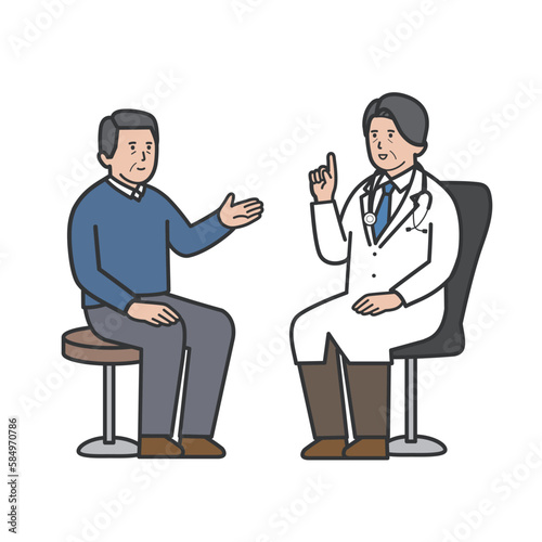ベテラン医師に診察を受ける年配男性患者のイラスト
