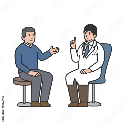 医師に診察を受ける年配男性患者のイラスト