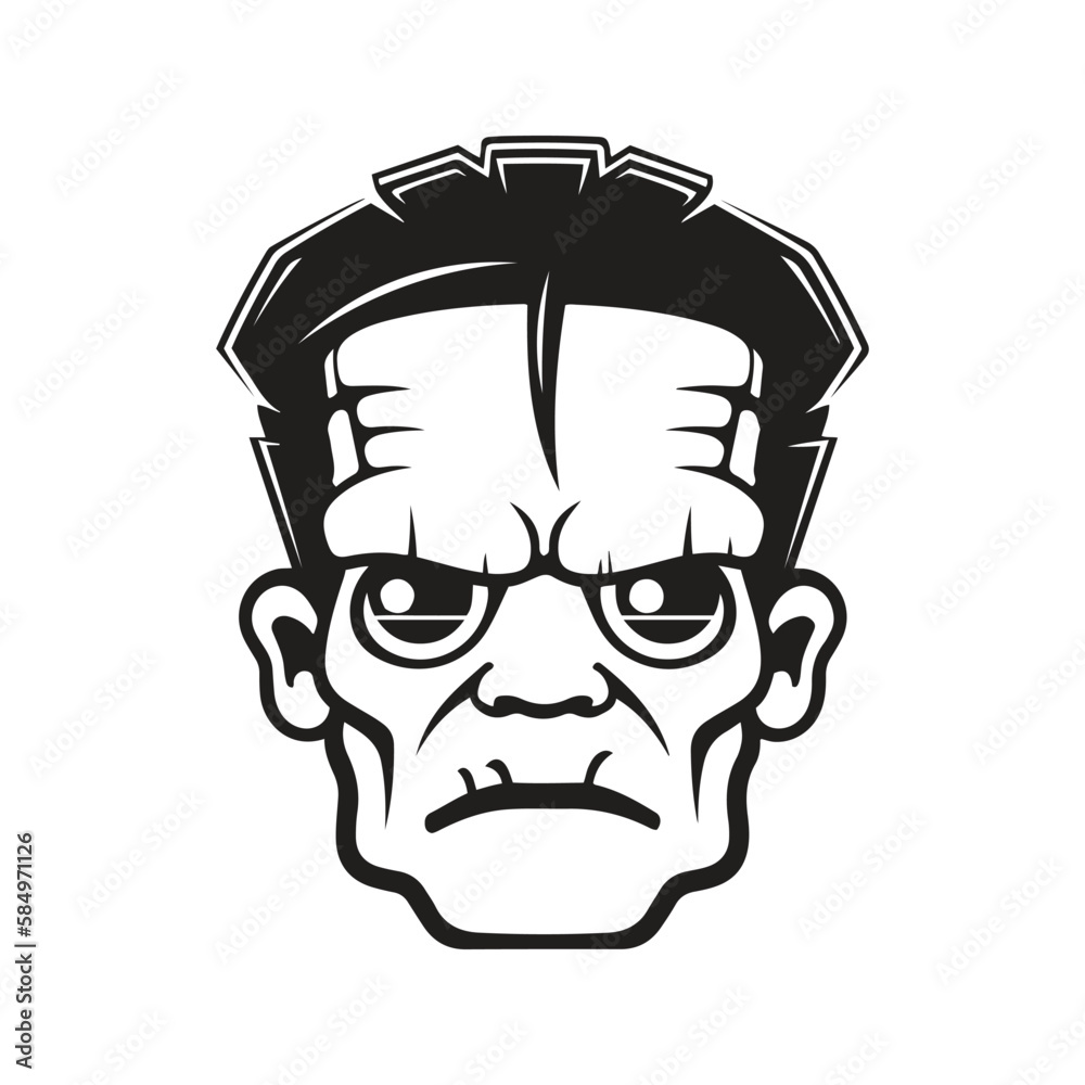 Frankenstein mascot logo ,hand drawn illustration. Suitable For Logo, Wallpaper, Banner, Background, Card, Book Illustration, T-Shirt Design, Sticker, Cover, etc