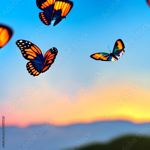 Butterflies in a summer sky - generative AI