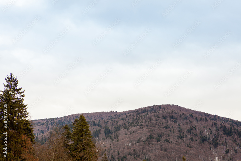 Landscape of mountains and clouds in winter