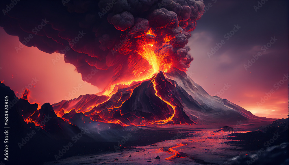 Nature explodes in a fiery inferno at sunset generated by AI