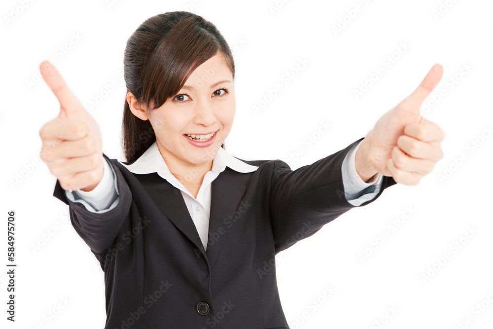 親指を立てて喜ぶビジネスウーマン
