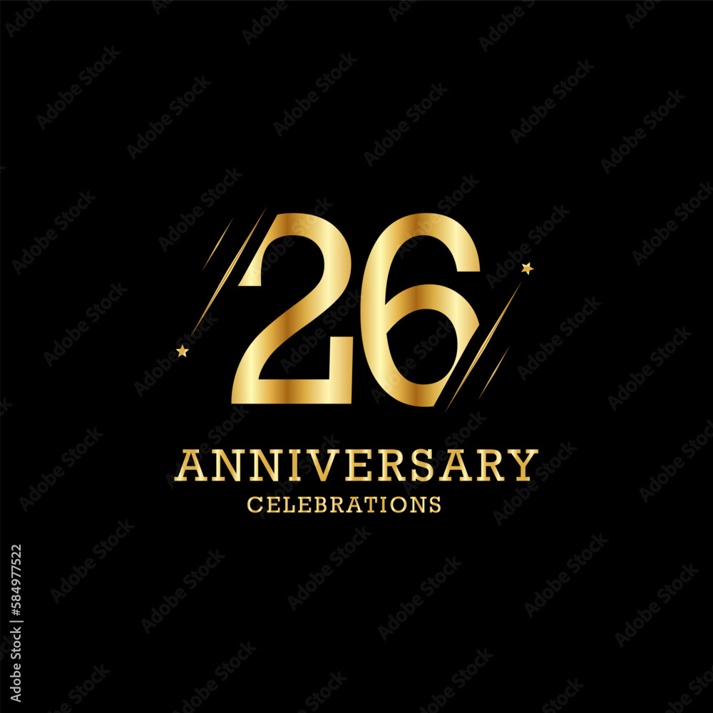 26 years anniversary with gold line and stars 26 years anniversary with gold line and stars