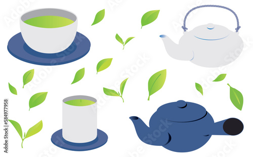 緑茶のイラストランダムセット_紺色系