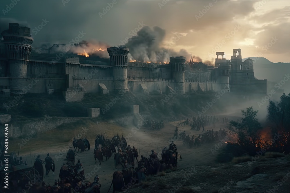 The ancient Rome soldiers are fighting under the castle The ancient Rome soldiers are fighting under the castle