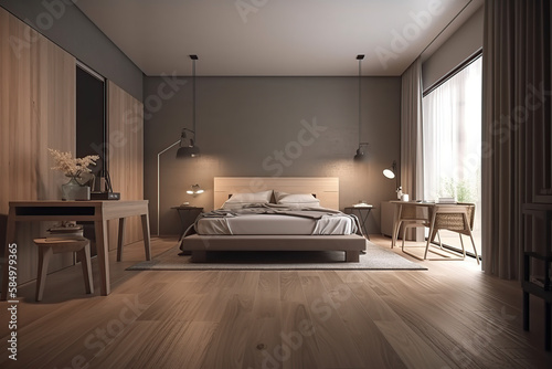 Luxury-style bedroom interior with a master bed in the home and hotels  3d render  generative AI.