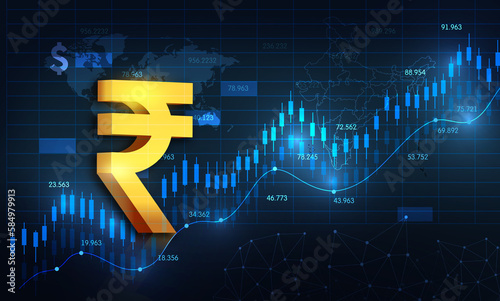 Fotografía Indian stock market background with Indian rupee symbol 3d rendering, economy fi