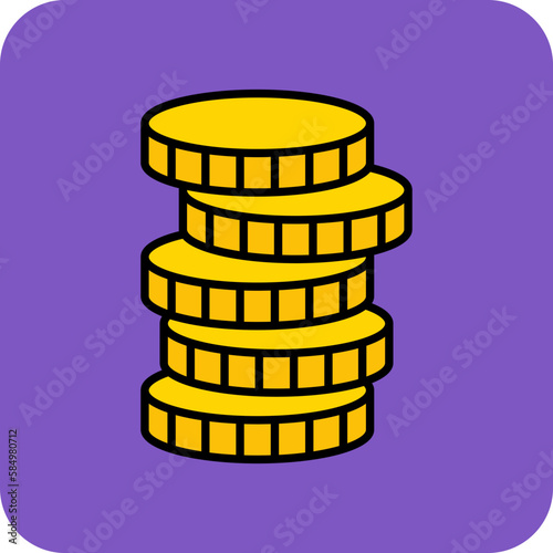 Coins Multicolor Round Corner Filled Line Icon
