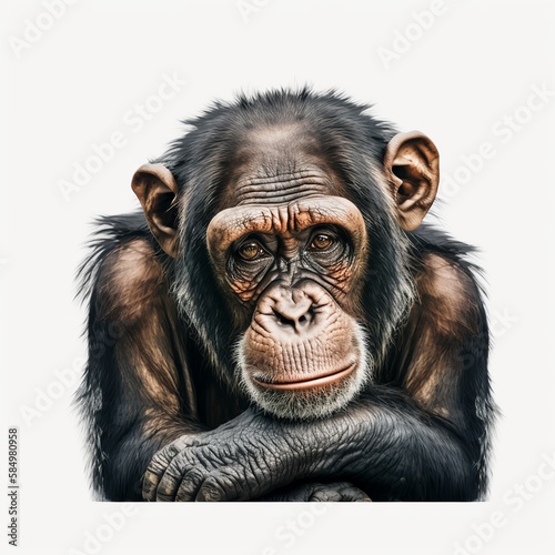 sad Chimpanzee's face, emotion illustration, white background © Tien