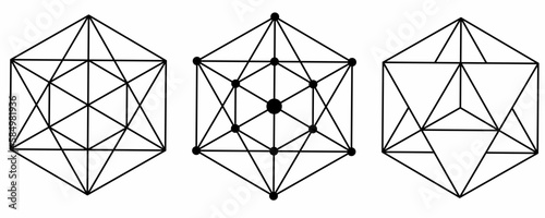 metatron cube sign set isolated on white background.merkaba Symbol