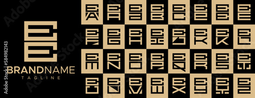 Line square letter E EE logo design set