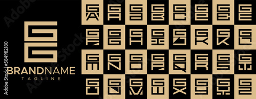 Simple square letter G GG logo design set