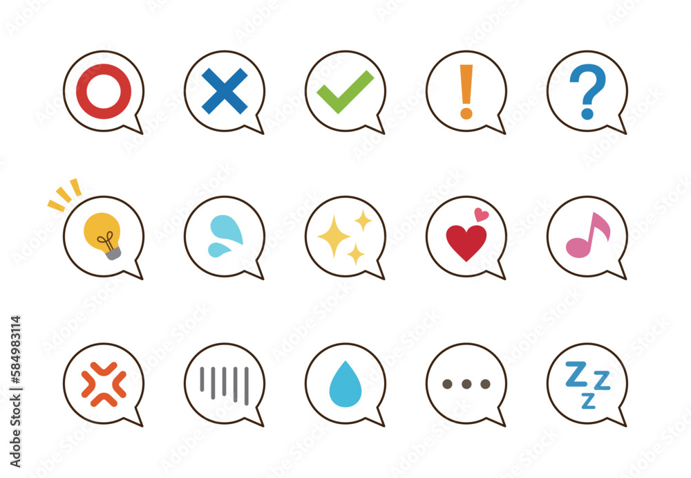 Speech bubble with emotions icon set. Vector set of cartoony expression sign, emoticon effects design elements, cartoon character emotion symbols Speech bubble with emotions icon set. Vector set of cartoony expression sign, emoticon effects design elements, cartoon character emotion symbols