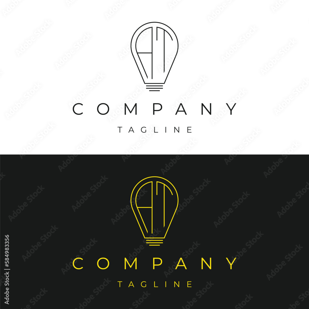 Letter AT TA initial lamp solution bulblight icon logo design vector template Letter AT TA initial lamp solution bulblight icon logo design vector template