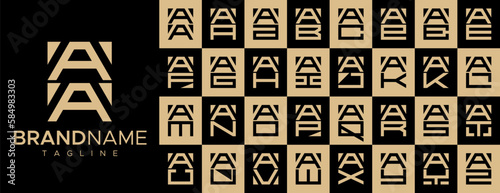 Minimal square letter A AA logo design set