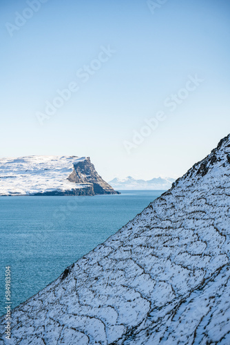 Snowy cliffs on Isle of Skye in Scottish Highlands photo