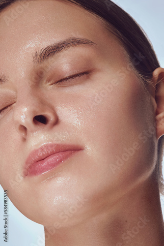 Model with cleanhydrated fresh skin on white