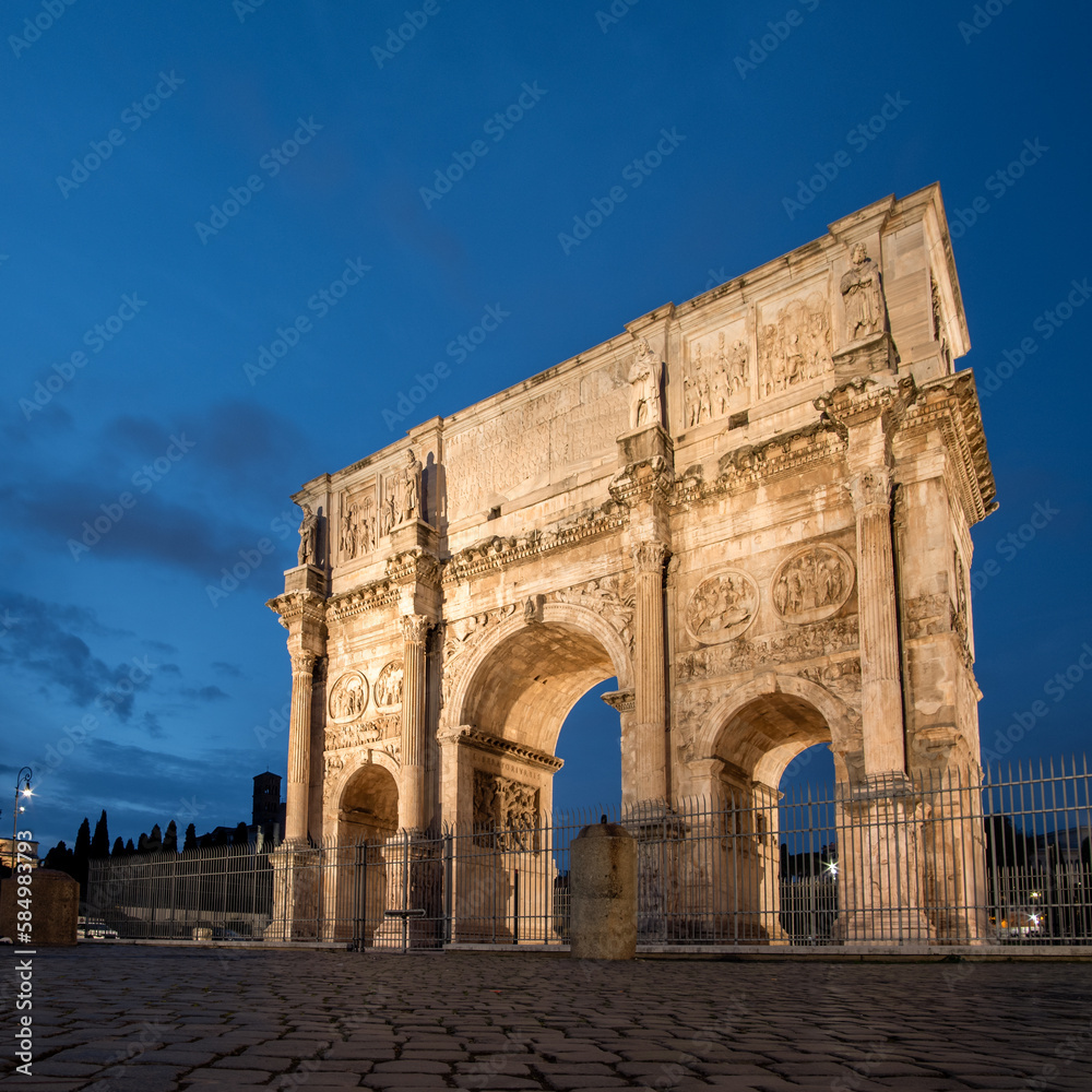 The Arch of Titus at blue hour in Roman Forum, Rome