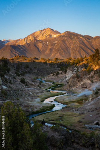 Sunrise over geothermal hot springs in the Eastern Sierra