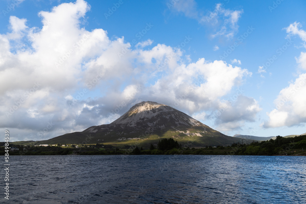 Beautiful view of Errigal mountain Co. Sligo Ireland from small lake
