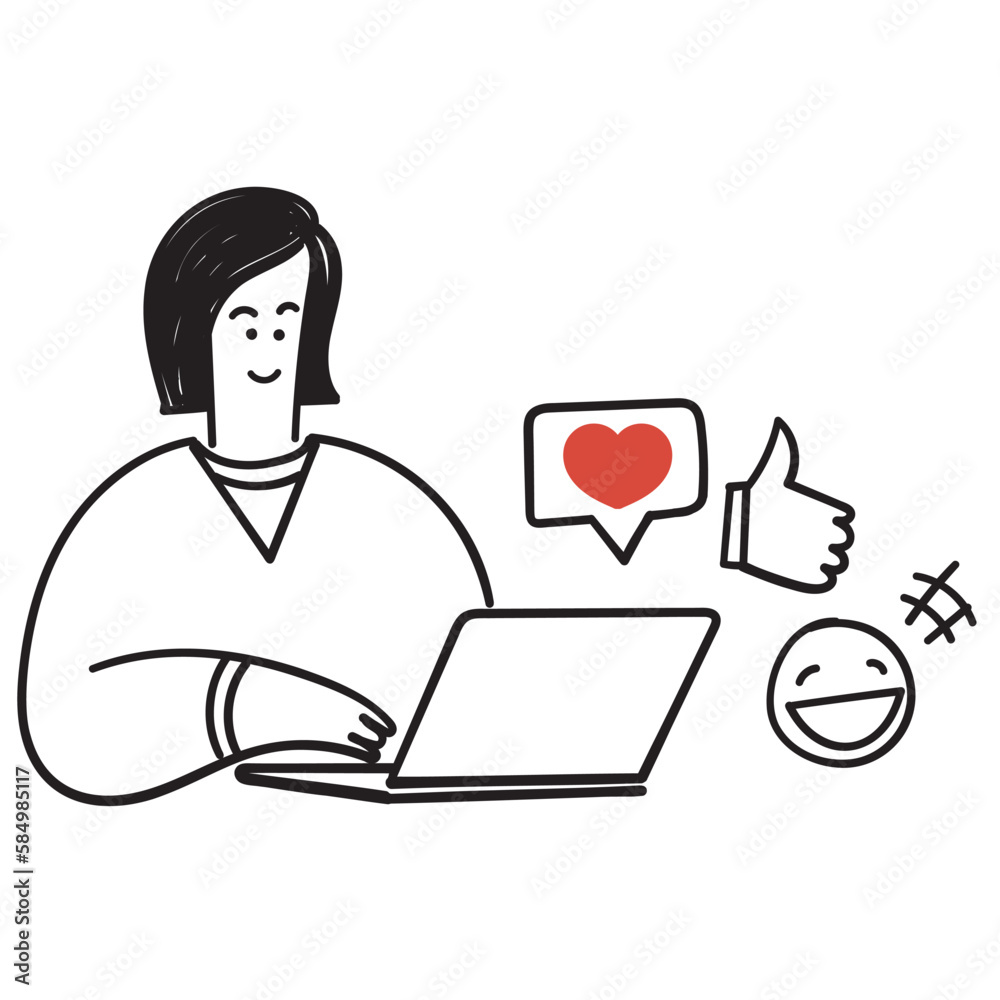 hand drawn doodle communication via the Internet social networking on mobile or laptop hand drawn doodle communication via the Internet social networking on mobile or laptop