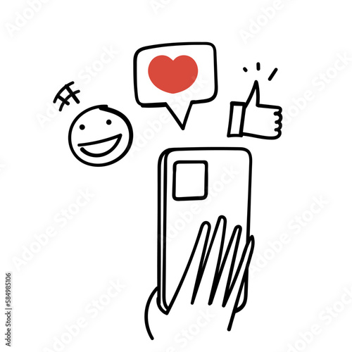 hand drawn doodle communication via the Internet social networking on mobile or laptop