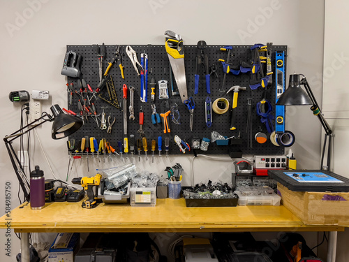 Garage Workshop Desk with repair tools in 