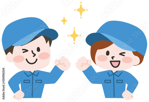 ウインクをする作業員たち