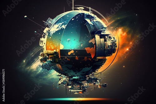 Satellite in space futuristic modern innovation technology illustration. AI