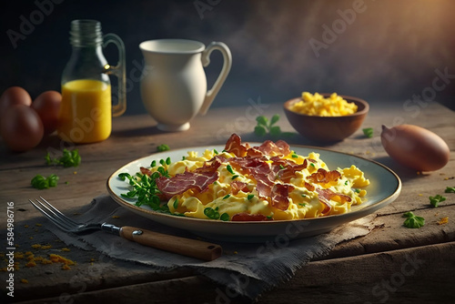 Fry eggs mixe crispy bacon with generative AI technology