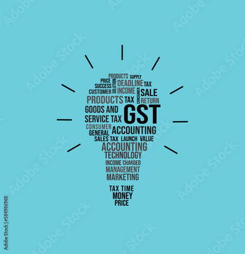 GST  business typography, GST-goods and services tax vector illustration isolated on blue background