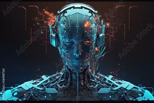 Artificial intelligence in the image of a woman working with datafuturistic modern illustration innovative technologies. AI