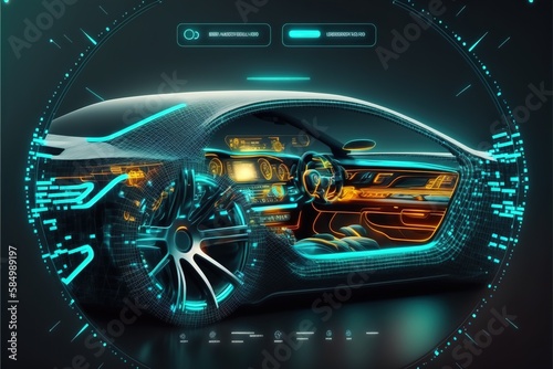 Cars infographic interface in HUD style, analysis and diagnostics.  © DZMITRY