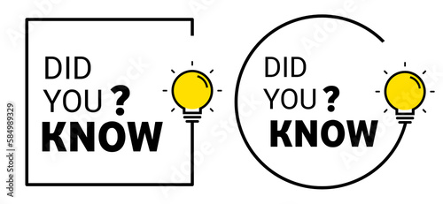 Did you know banner design. Box frame with bulb. Template with message speech bubble and question mark. Did you know banner with bulb and question mark on transparent background. PNG image.