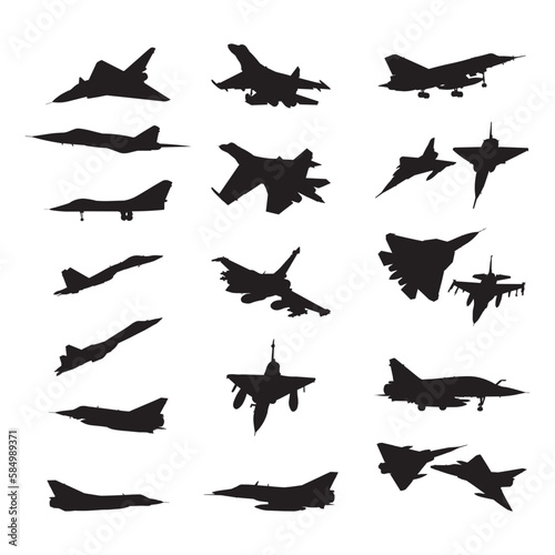 Set fighter jets silhouette vector illustration.