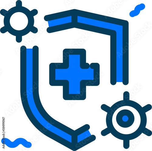 A virus protection icon represents measures taken to prevent the spread of viruses, including vaccines, masks, and sanitization